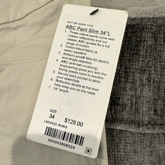 NWT Lululemon ABC Slim 34 x 34 - Picture 2 of 5